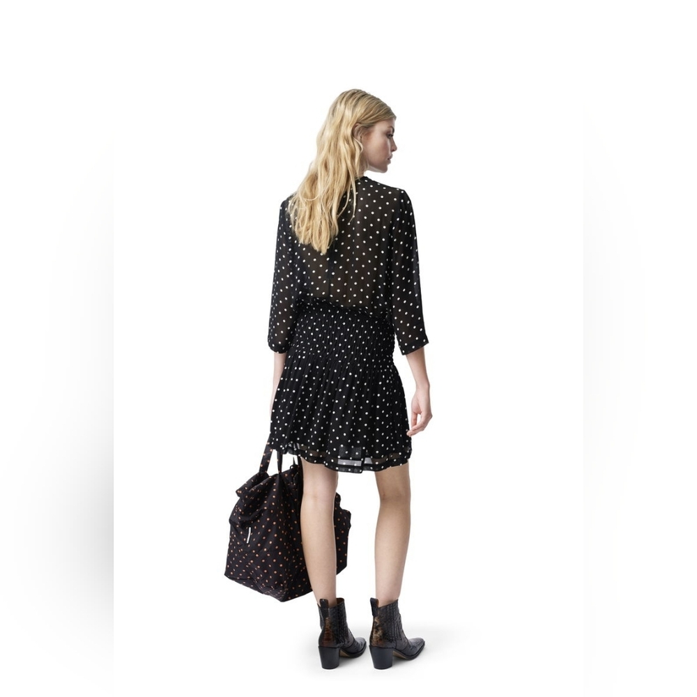 Ganni Monette Georgette Dress in Black Polkadot Size 36/ US4 - Picture 2 of 10